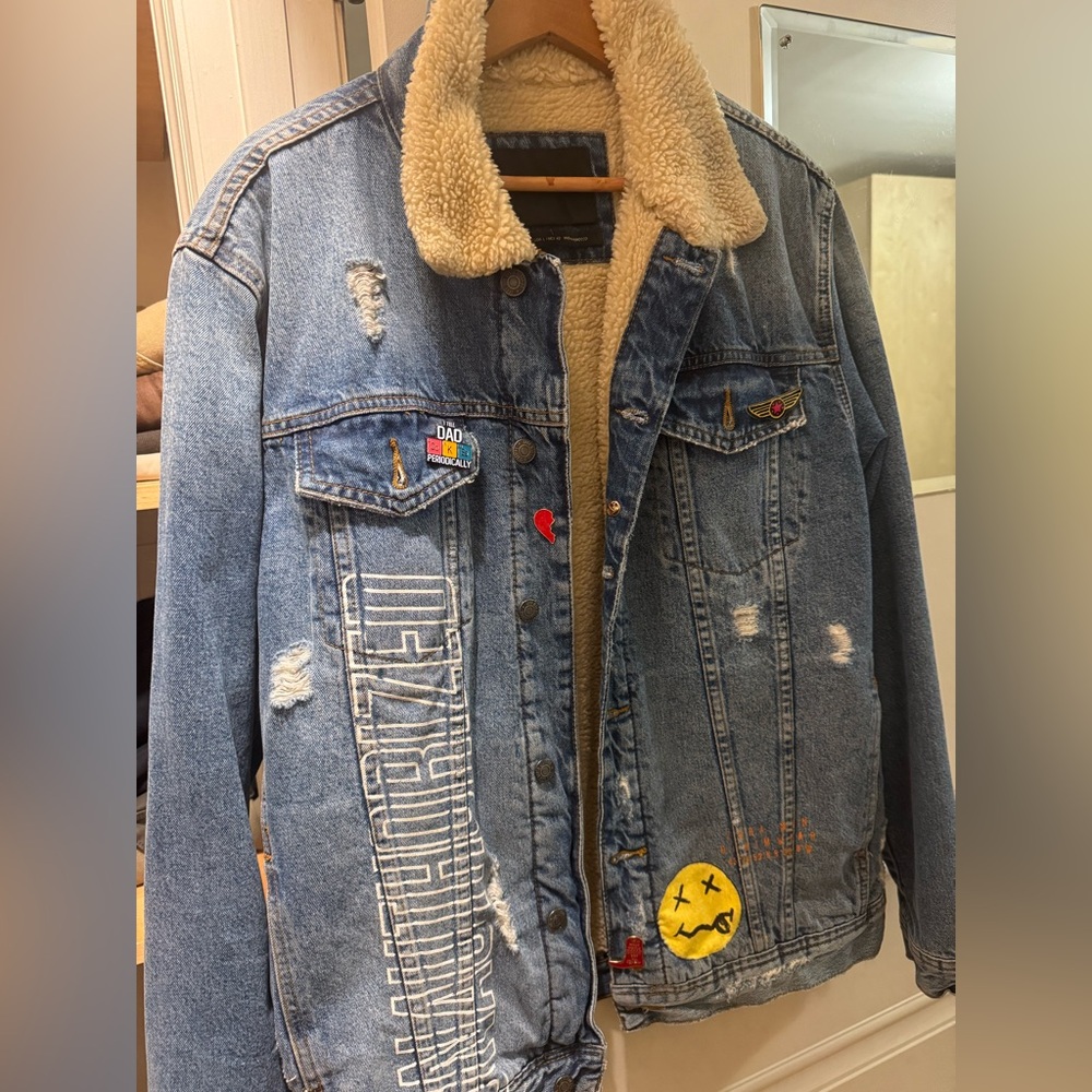 Zara Blue Denim Jacket with Shearling Lining